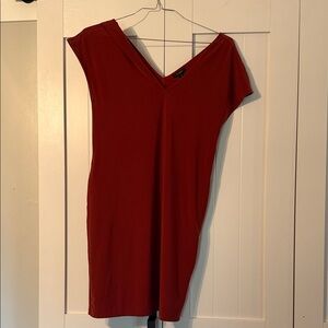 Halogen V-Neck Cap Sleeve Mini Dress in Deep Red